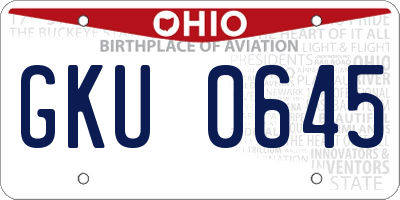 OH license plate GKU0645