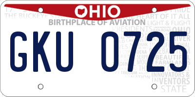 OH license plate GKU0725