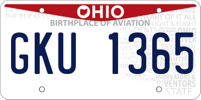 OH license plate GKU1365