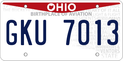 OH license plate GKU7013