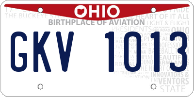 OH license plate GKV1013