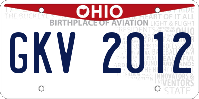 OH license plate GKV2012