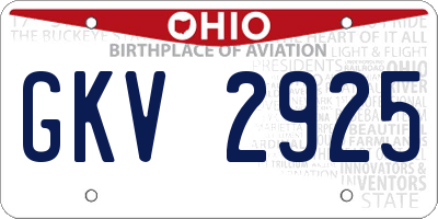 OH license plate GKV2925