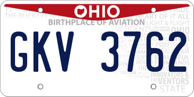 OH license plate GKV3762