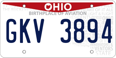 OH license plate GKV3894