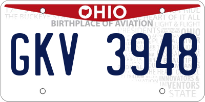 OH license plate GKV3948
