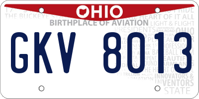 OH license plate GKV8013