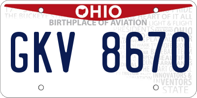OH license plate GKV8670