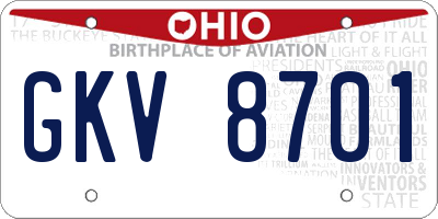 OH license plate GKV8701