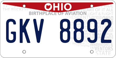 OH license plate GKV8892