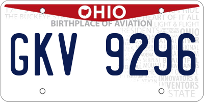 OH license plate GKV9296