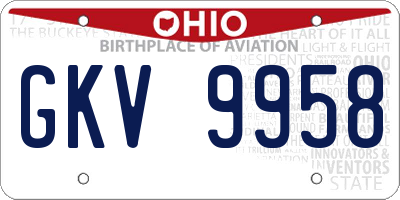 OH license plate GKV9958