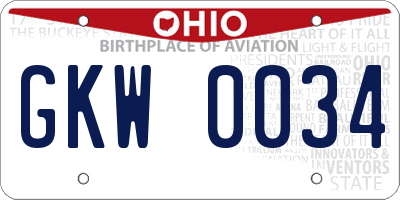 OH license plate GKW0034
