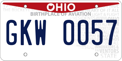 OH license plate GKW0057