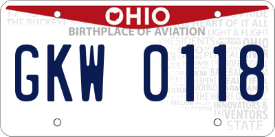 OH license plate GKW0118