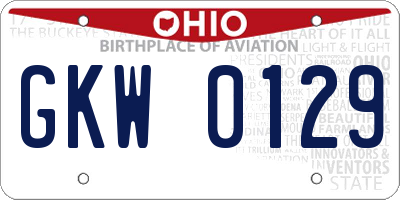 OH license plate GKW0129