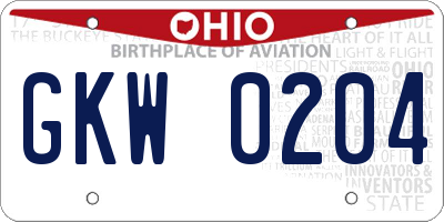 OH license plate GKW0204