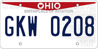 OH license plate GKW0208