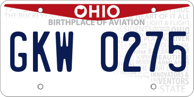 OH license plate GKW0275