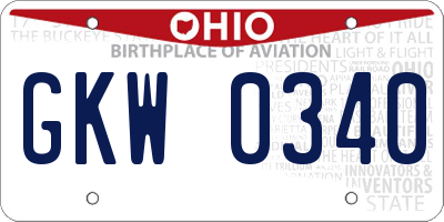OH license plate GKW0340