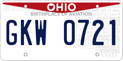 OH license plate GKW0721