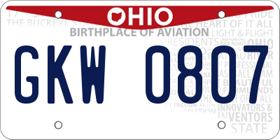 OH license plate GKW0807