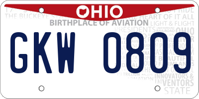 OH license plate GKW0809