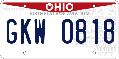 OH license plate GKW0818