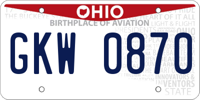 OH license plate GKW0870