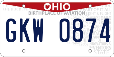 OH license plate GKW0874