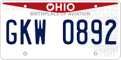 OH license plate GKW0892