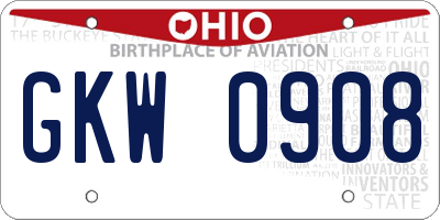 OH license plate GKW0908
