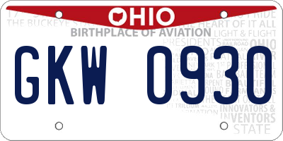 OH license plate GKW0930