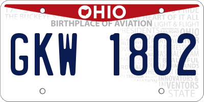 OH license plate GKW1802