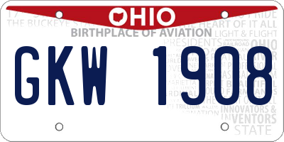 OH license plate GKW1908