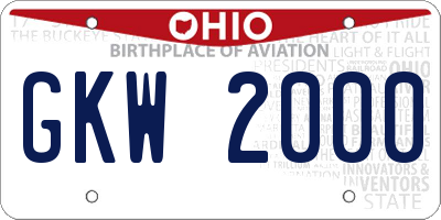 OH license plate GKW2000