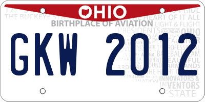OH license plate GKW2012