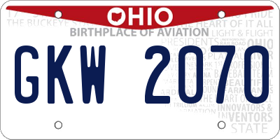 OH license plate GKW2070