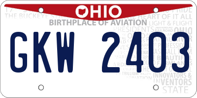 OH license plate GKW2403
