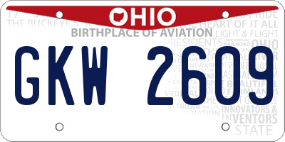 OH license plate GKW2609