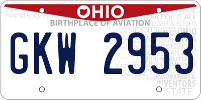 OH license plate GKW2953