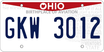 OH license plate GKW3012