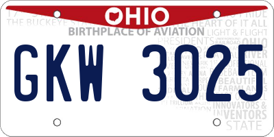 OH license plate GKW3025