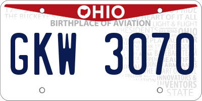 OH license plate GKW3070