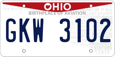OH license plate GKW3102