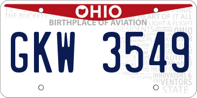 OH license plate GKW3549
