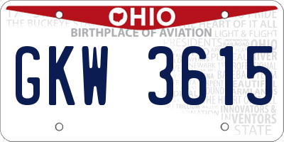 OH license plate GKW3615