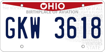 OH license plate GKW3618