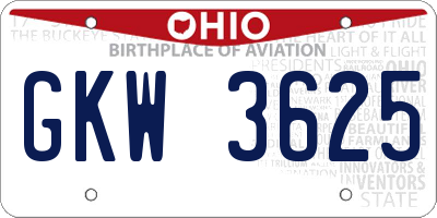 OH license plate GKW3625