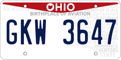 OH license plate GKW3647